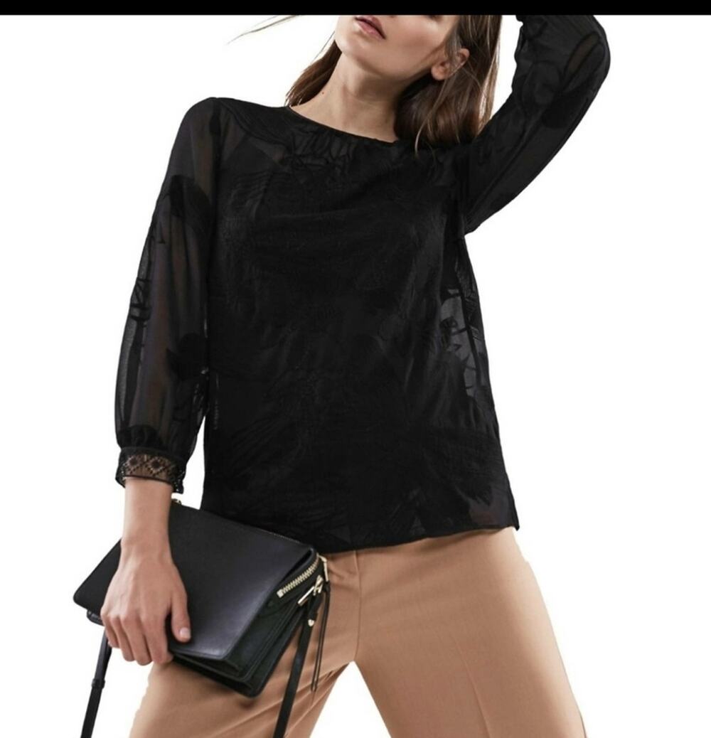 Reiss black sheer roses lace embroidered  blouse with cami underneath size 4